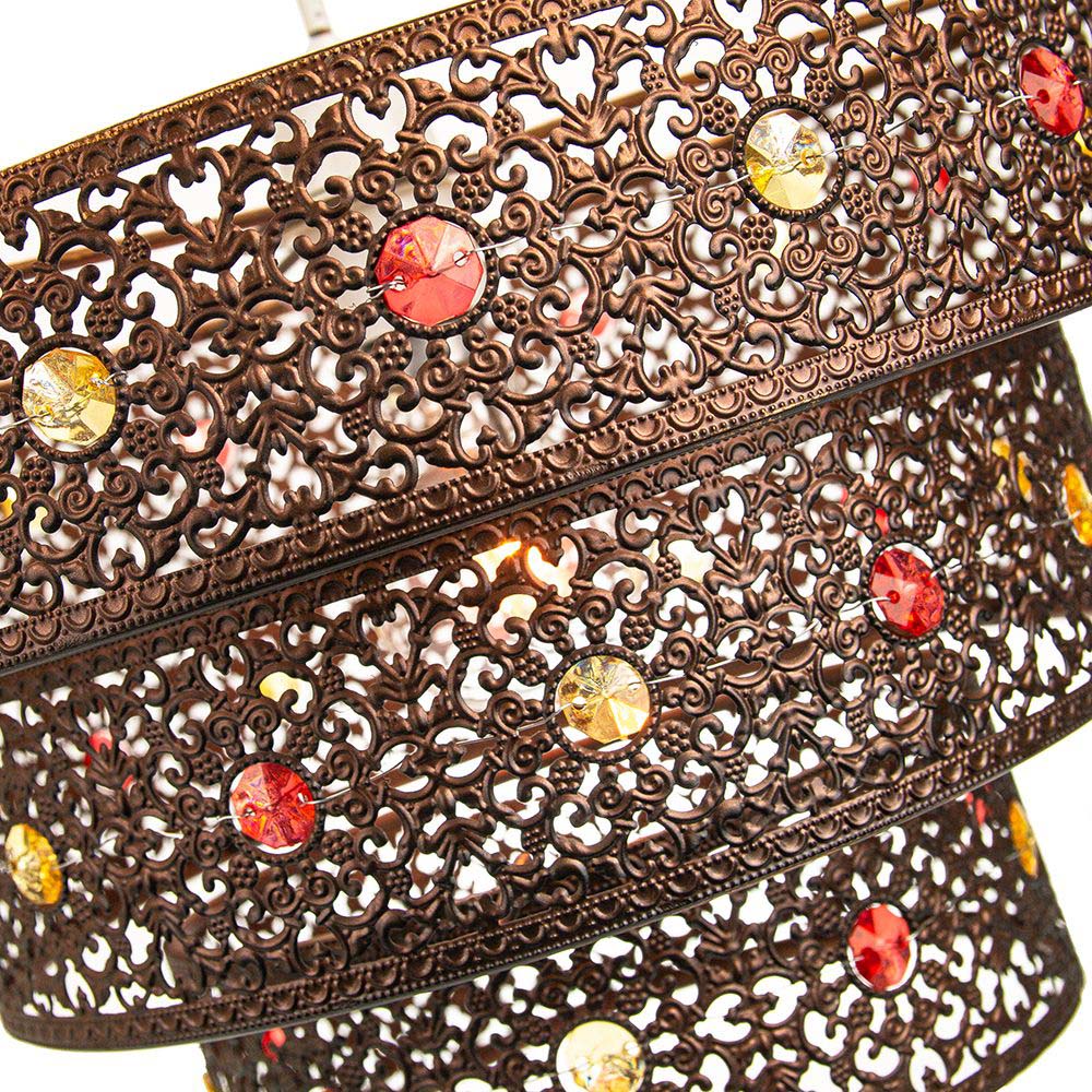 Happy Homewares 3 Tier Antique Bronze Moroccan Acrylic Gem Pendant Light Shade Image 3