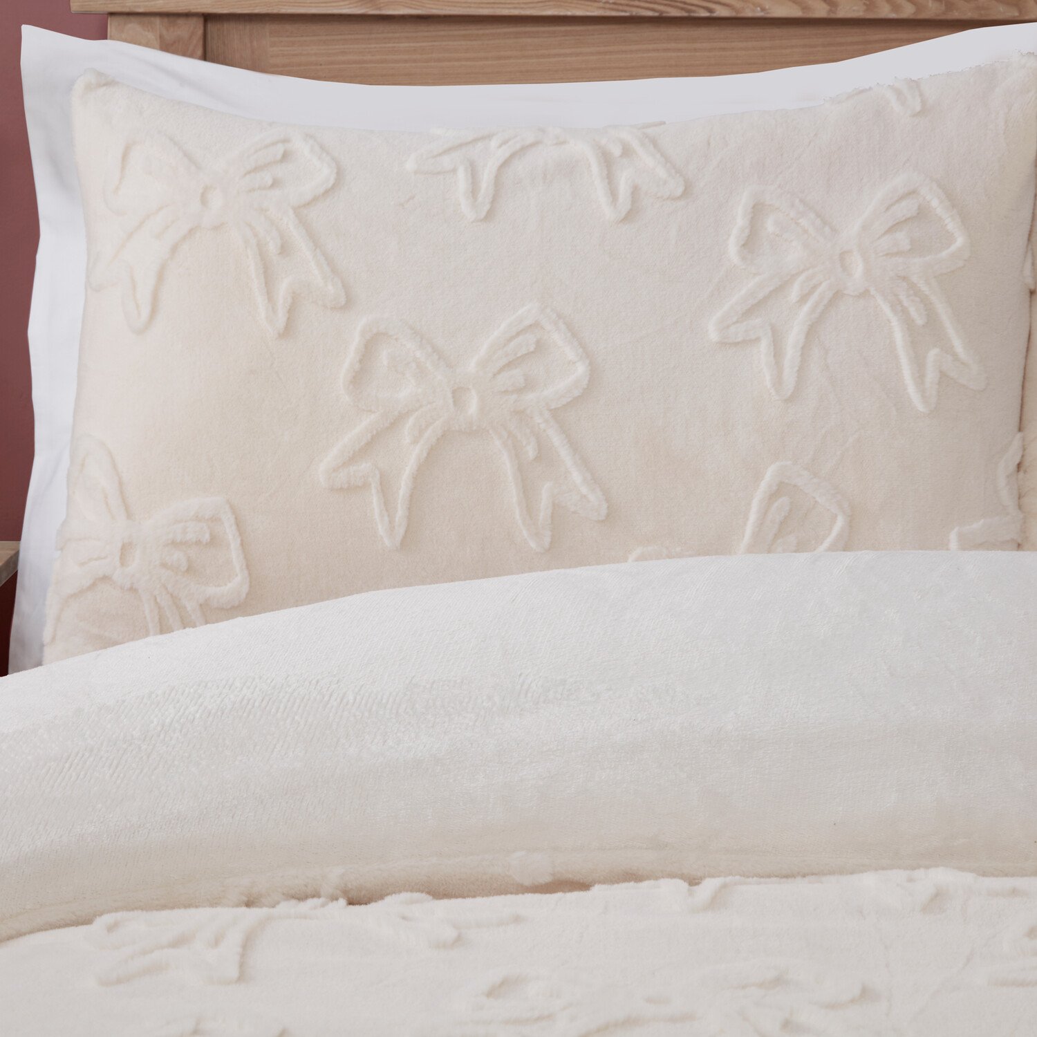 Bow Faux Fur Duvet Set Ivory Double Image 5