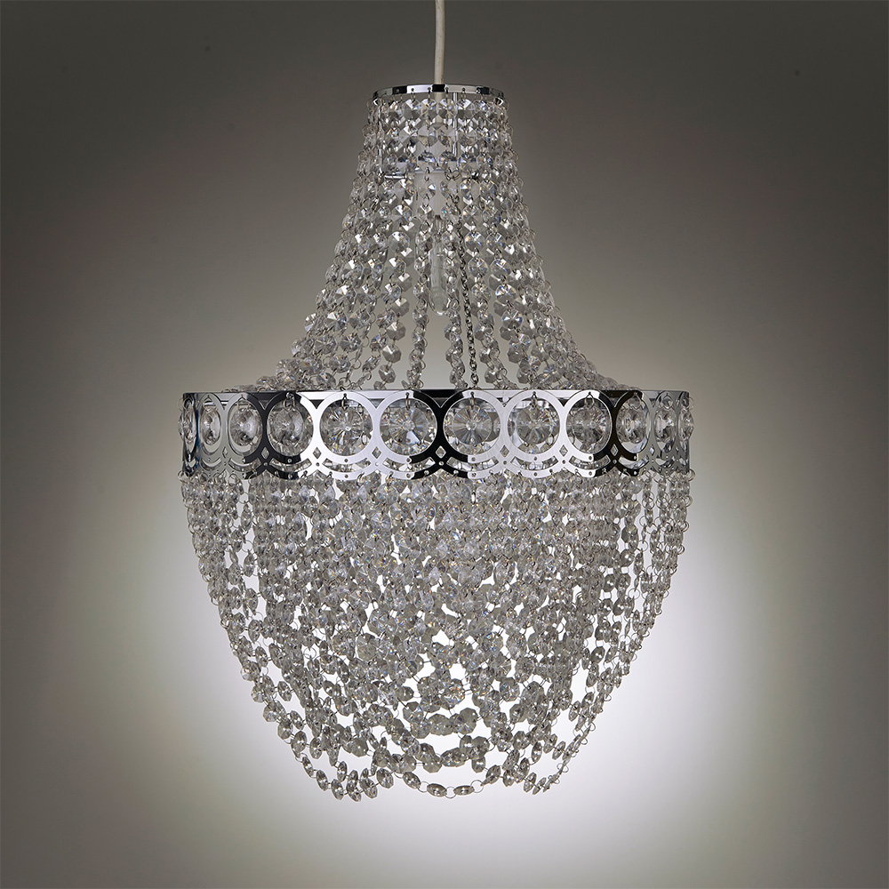 Kliving Hayle Chrome and Clear Acrylic Beaded Chandelier Pendant Light Image 3