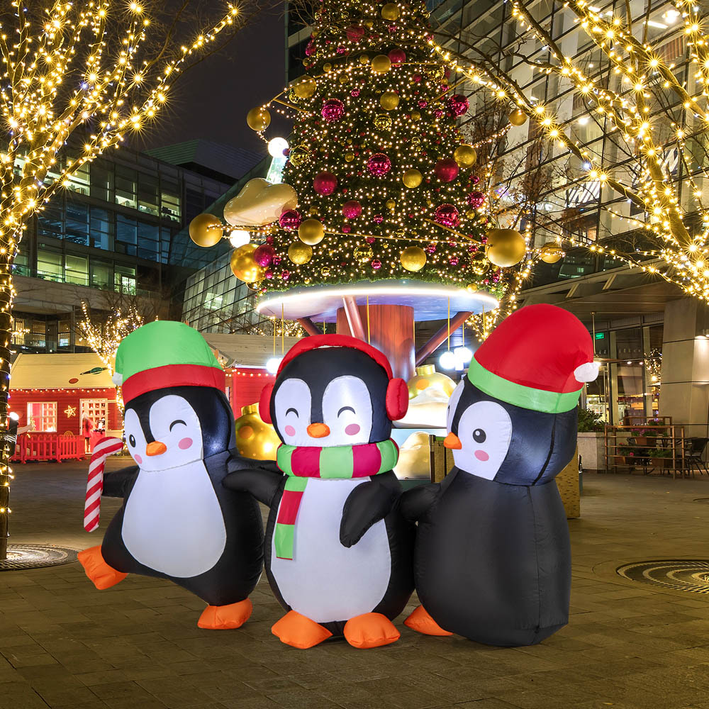 Costway Penguin Family Hand in Hand LED Inflatable Christmas Decoration 3.2 x 5.6 x 1.8ft Image 3