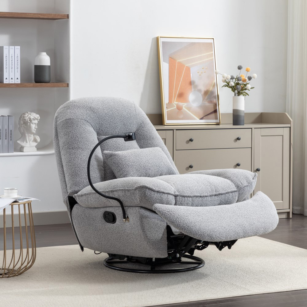 Artemis Home Fallon Light Grey Boucle Swivel Recliner Chair Image 2