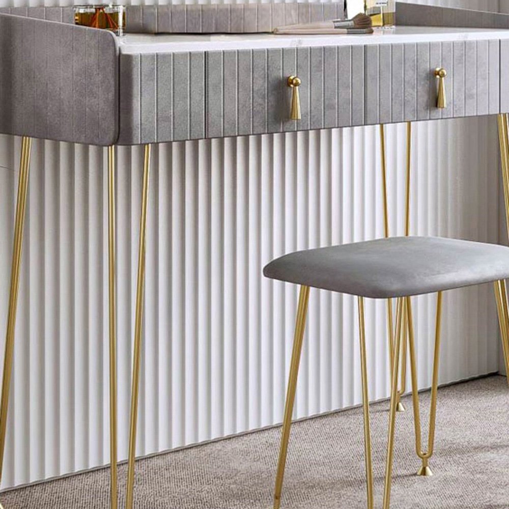 CARME Home Tokyo Glow Grey Velvet Dressing Table with Stool Set Image 3