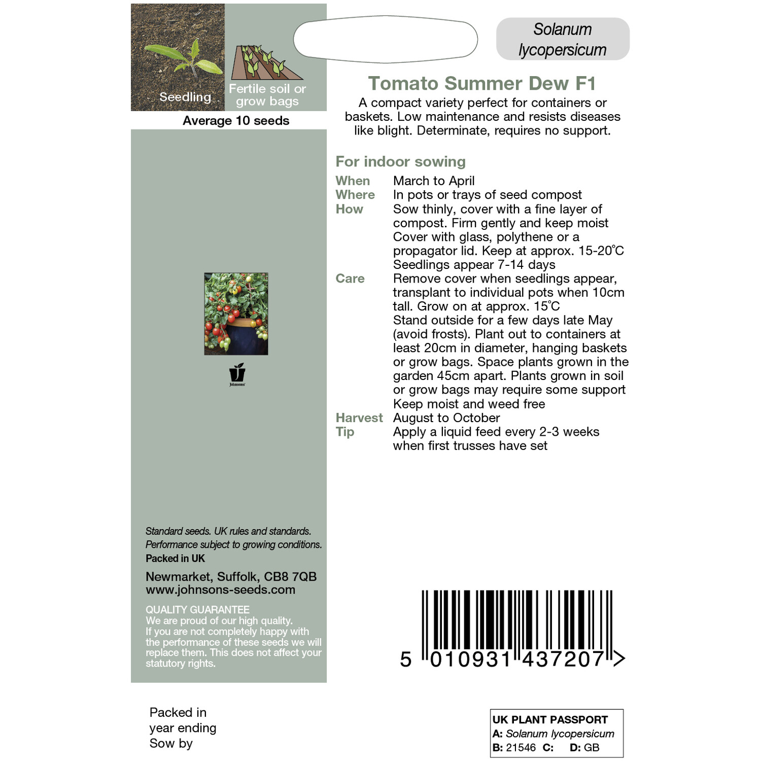 Johnsons Tomato Summer Dew F1 Seeds - Red Image 2