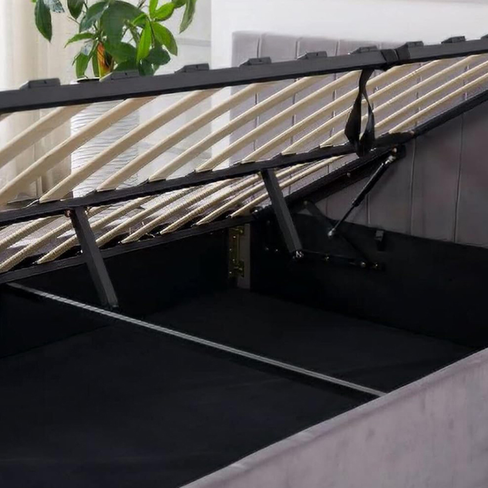 Portland Line Small Double Grey Velvet Ottoman Bed with Mattress Image 4