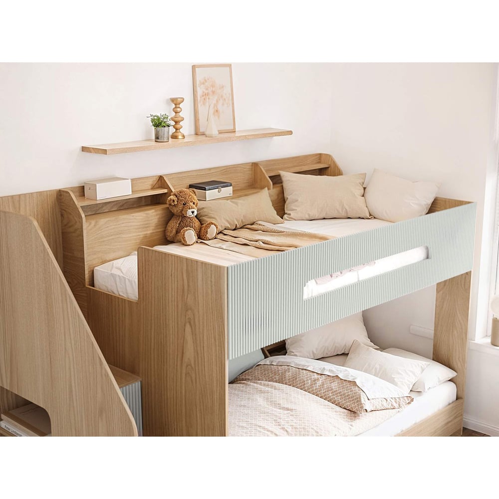 Flair Finn Oak and Green Staircase Bunk Bed with Storage Image 4
