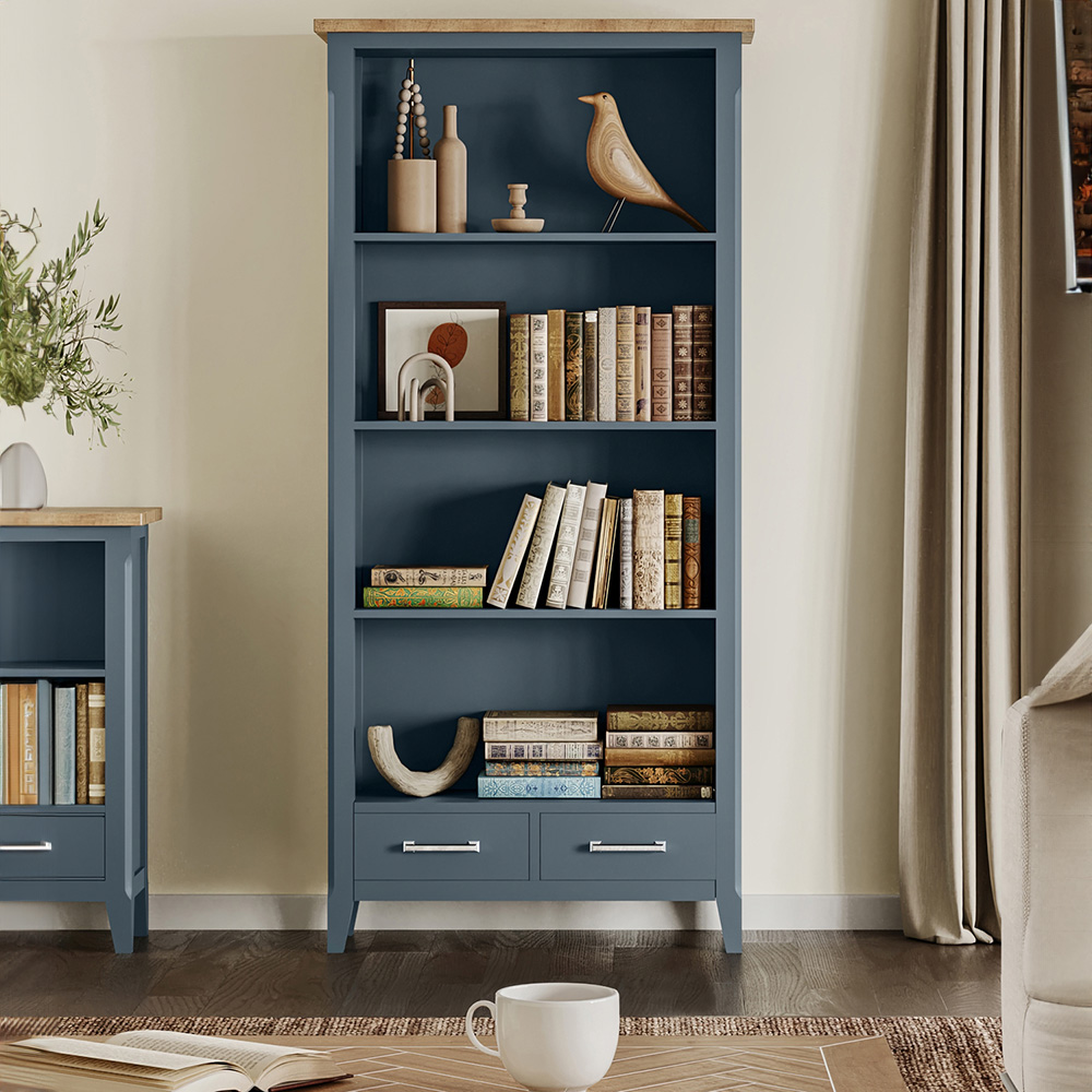 Baumhaus Signature 2 Drawer 4 Shelf Blue Tall Bookcase Image 5