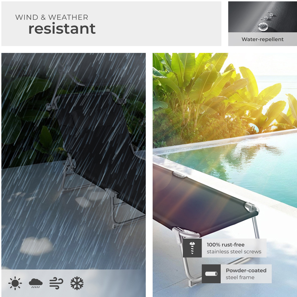 tectake Chloé Set of 2 Black 4 Step Backrest Sun Lounger with Head Cushion Image 7