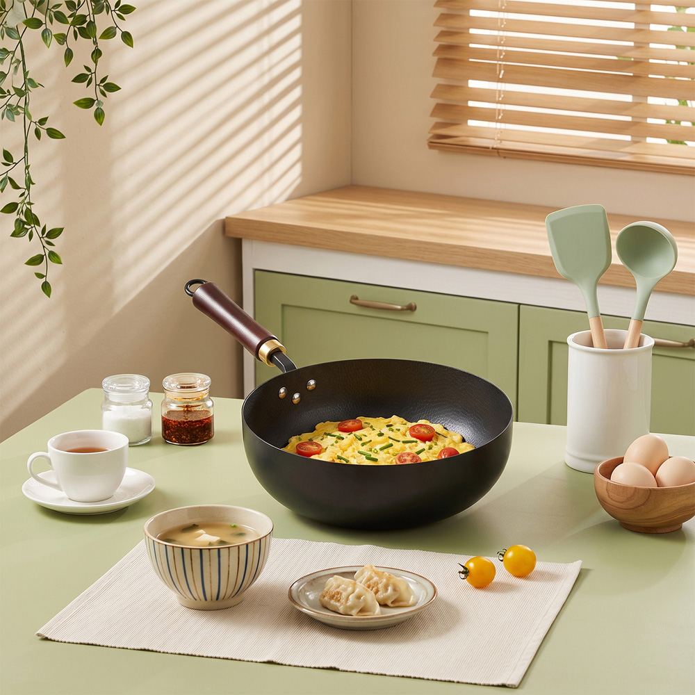 Living and Home 24cm Black Iron Wok with Detachable Handle Image 7