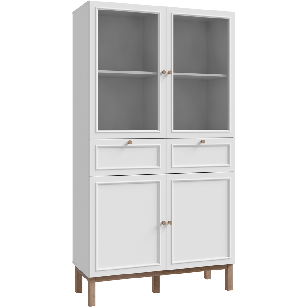 Florence Wensley 4 Door 2 Drawer Light Grey and Oak Glass Display Cabinet Image 2