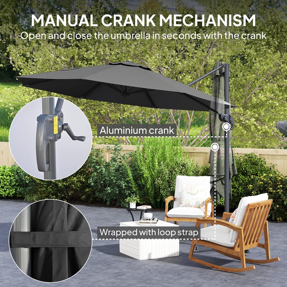 Outsunny Black Cantilever Parasol with Cross Base 3m Image 7
