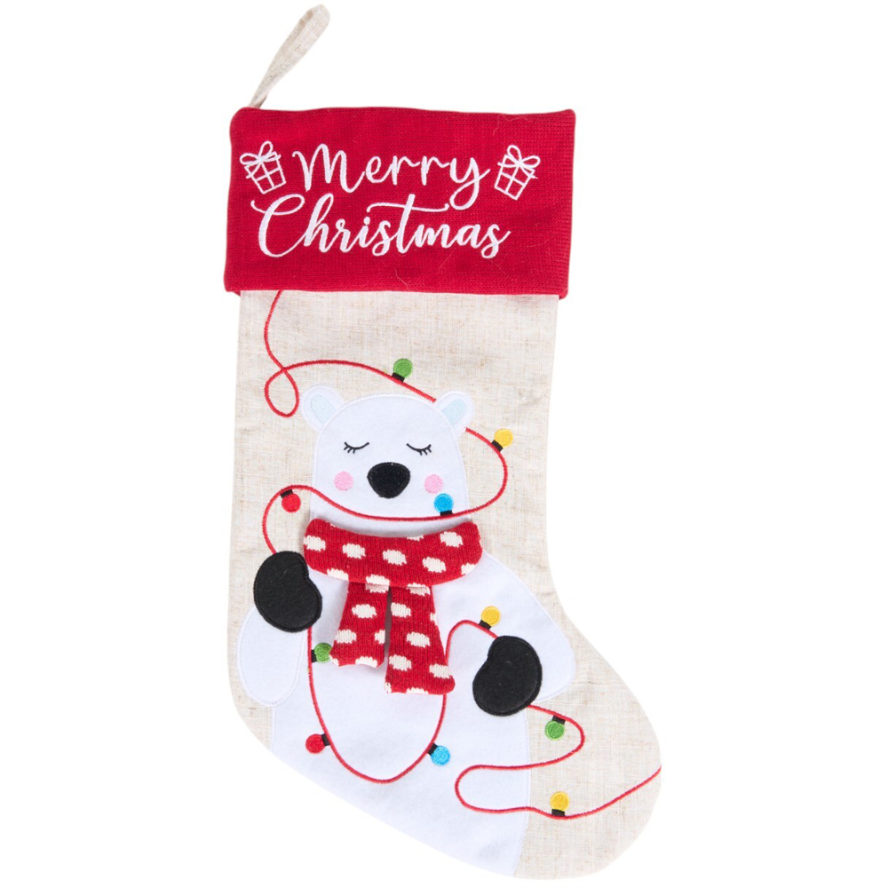 Santa or Bear Novelty StockingWhite and Red Image 2