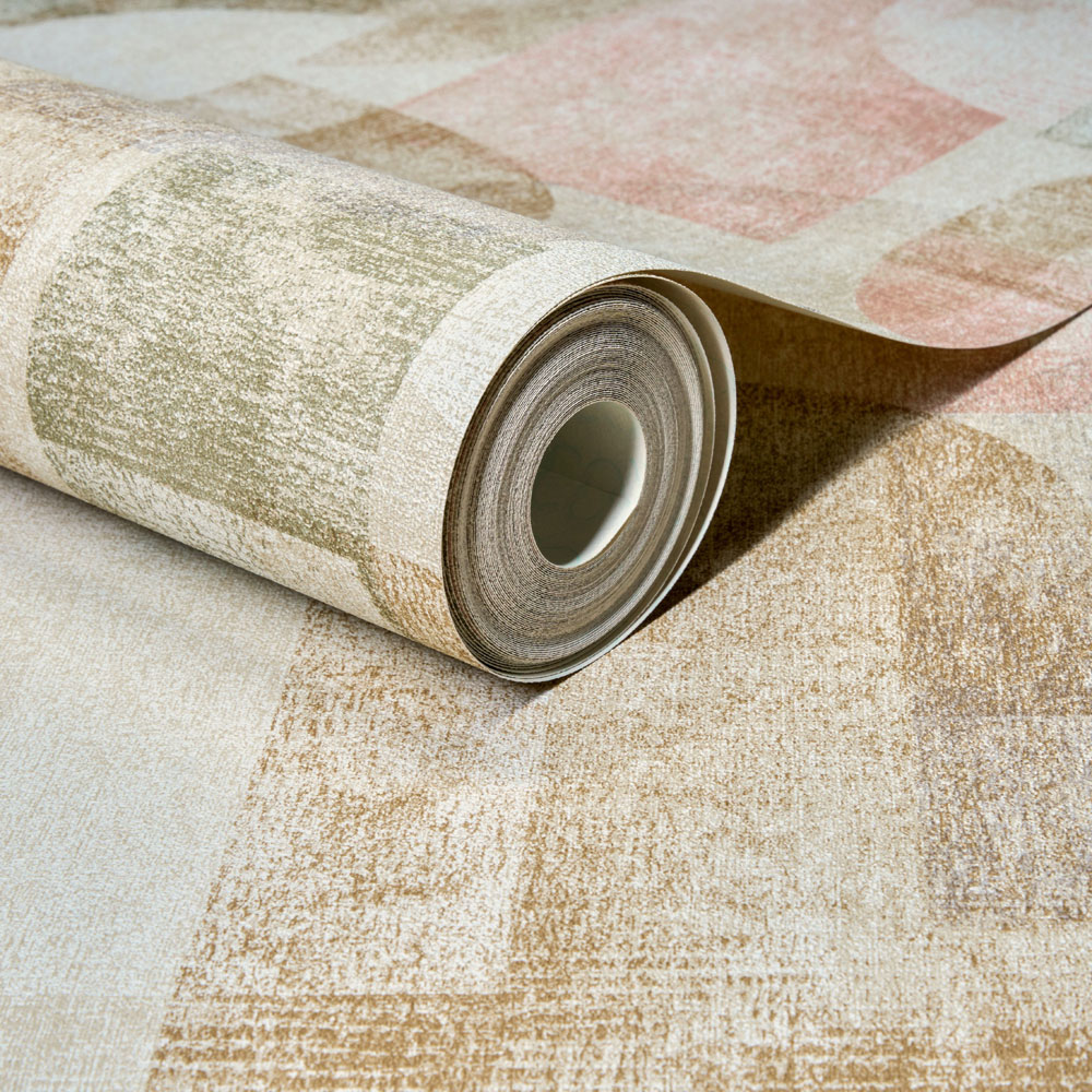 Grandeco Boutique Distressed Geo Abstract Shapes Green Wallpaper Image 2