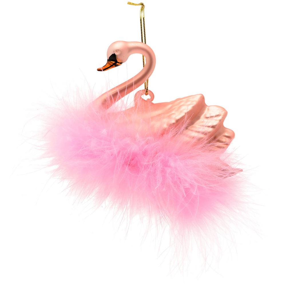 The Seasonal Gift Co. Parisian Gold Eiffel Tower and Swan Glass Bauble with Feathered Tutu 2 Pack Image 3