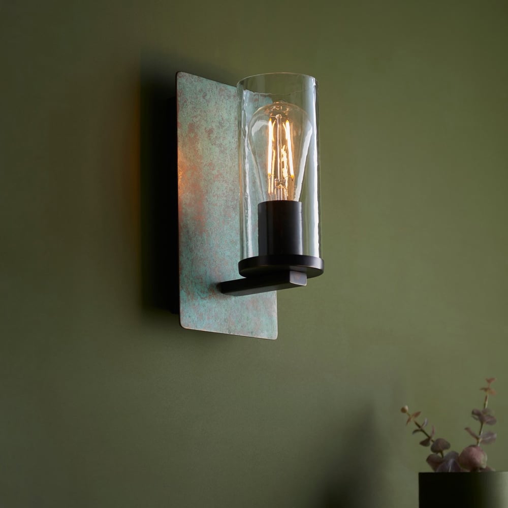 Merano Palermo Verdigris Bronze Plate Clear Glass Wall Lamp Image 7