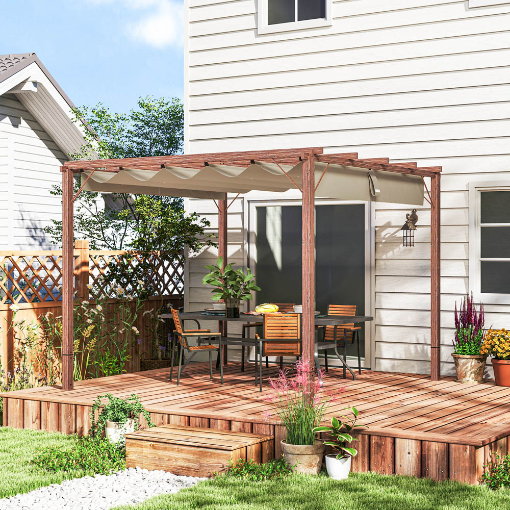 Outsunny 3 x 3m Natural Aluminium Garden Pergola with Retractable Roof Image 4