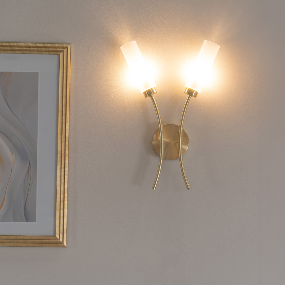 ValueLights Maya 2 Way Brushed Gold Curved Upright Reed Shaded LED Wall Light Image 2