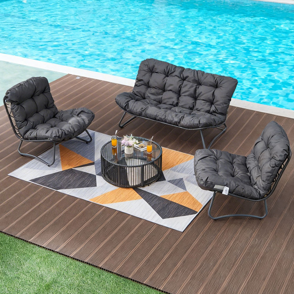 Furniture One 4 Seater Grey Cushioned Outdoor Lounge Set Image 3