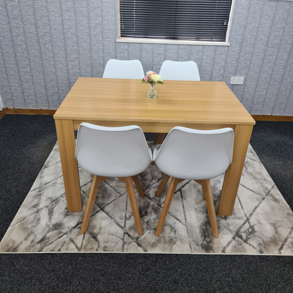 Portland 4 Seater Square Leather Dining Table Set Oak Effect and White Image 5