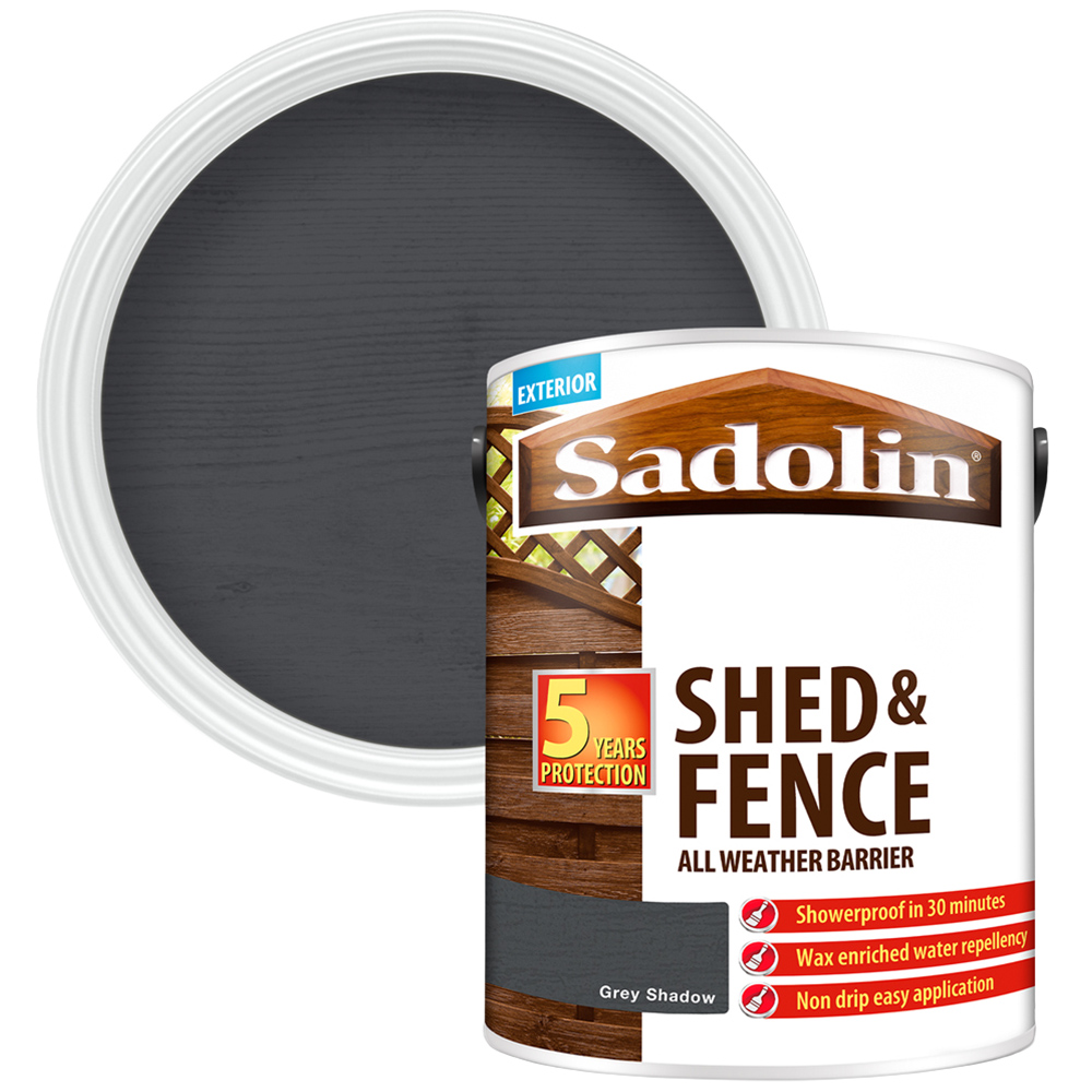 Sadolin Shed and Fence Protection Woodstain Grey Shadow 5l Image 1
