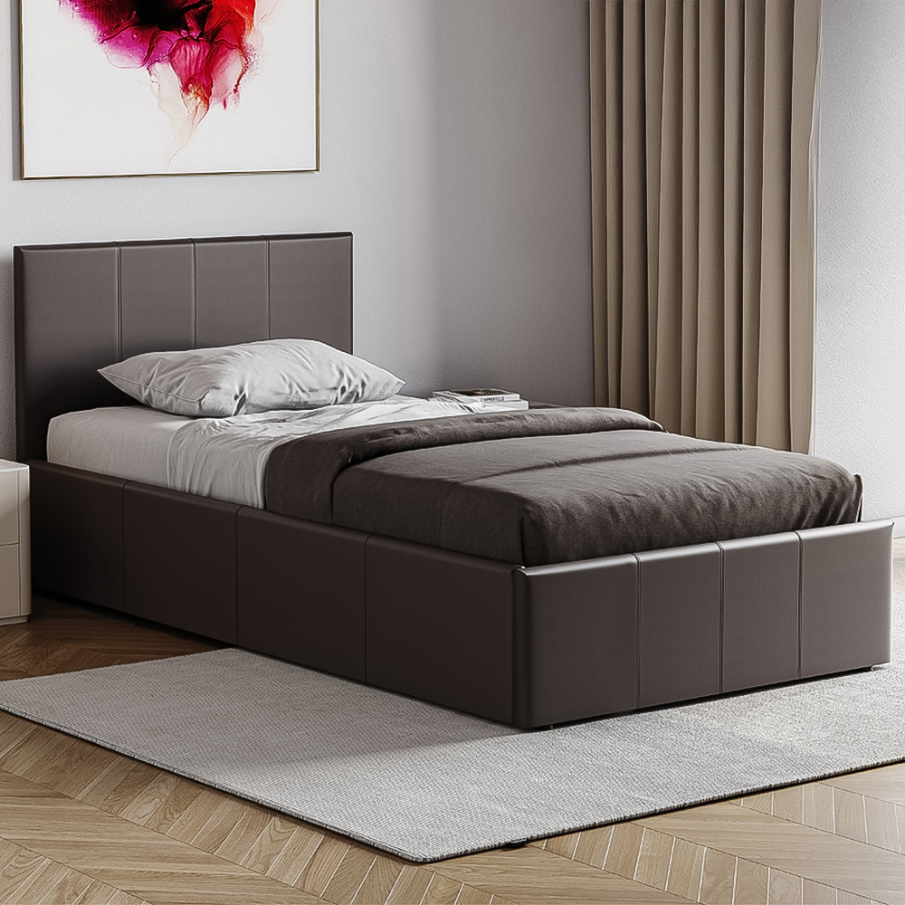Vida Designs Lisbon Single Brown Faux Leather Ottoman Bed Image 1