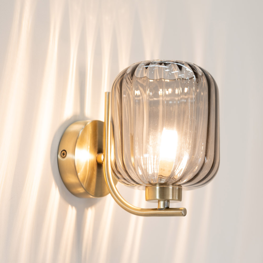 ValueLights Amelie Ribbed Glass Gold Stem LED Wall Lamp Image 3
