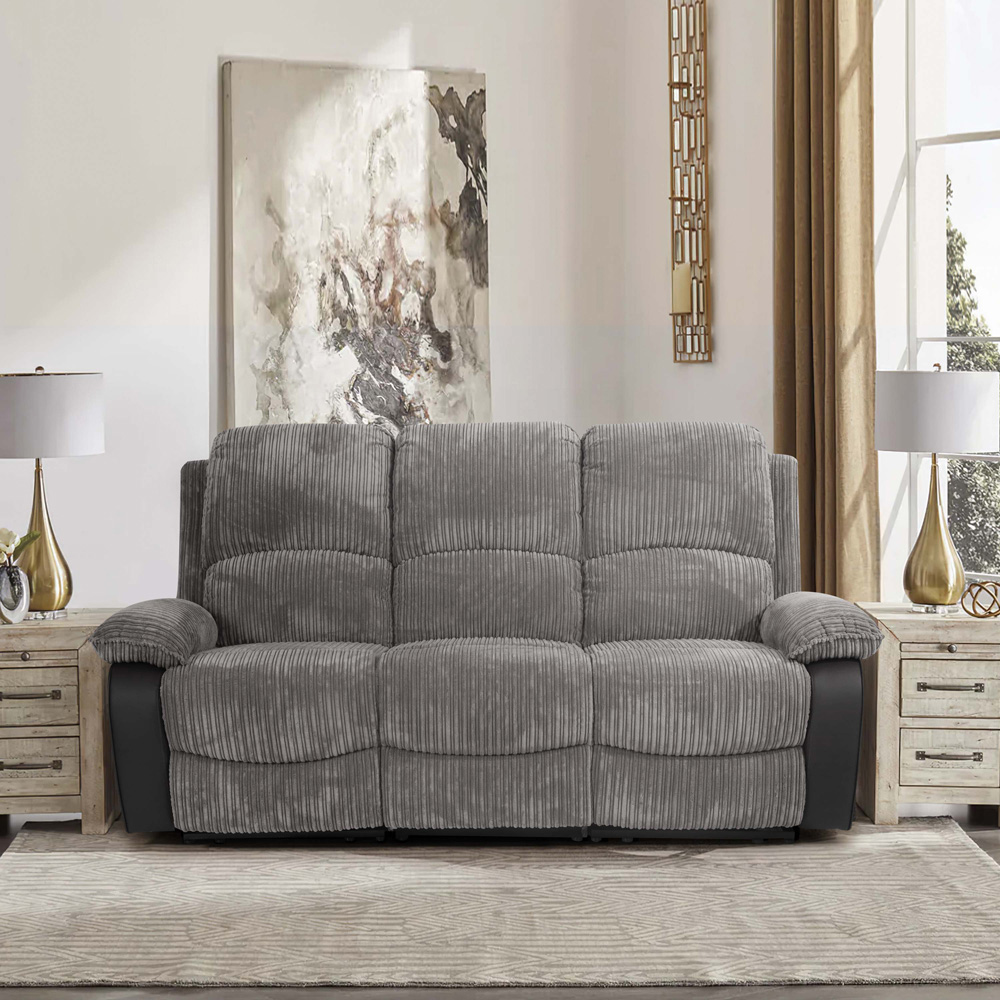 Comfy Living 3 Seater Grey Cord Fabric Electric Recliner Sofa Image 6