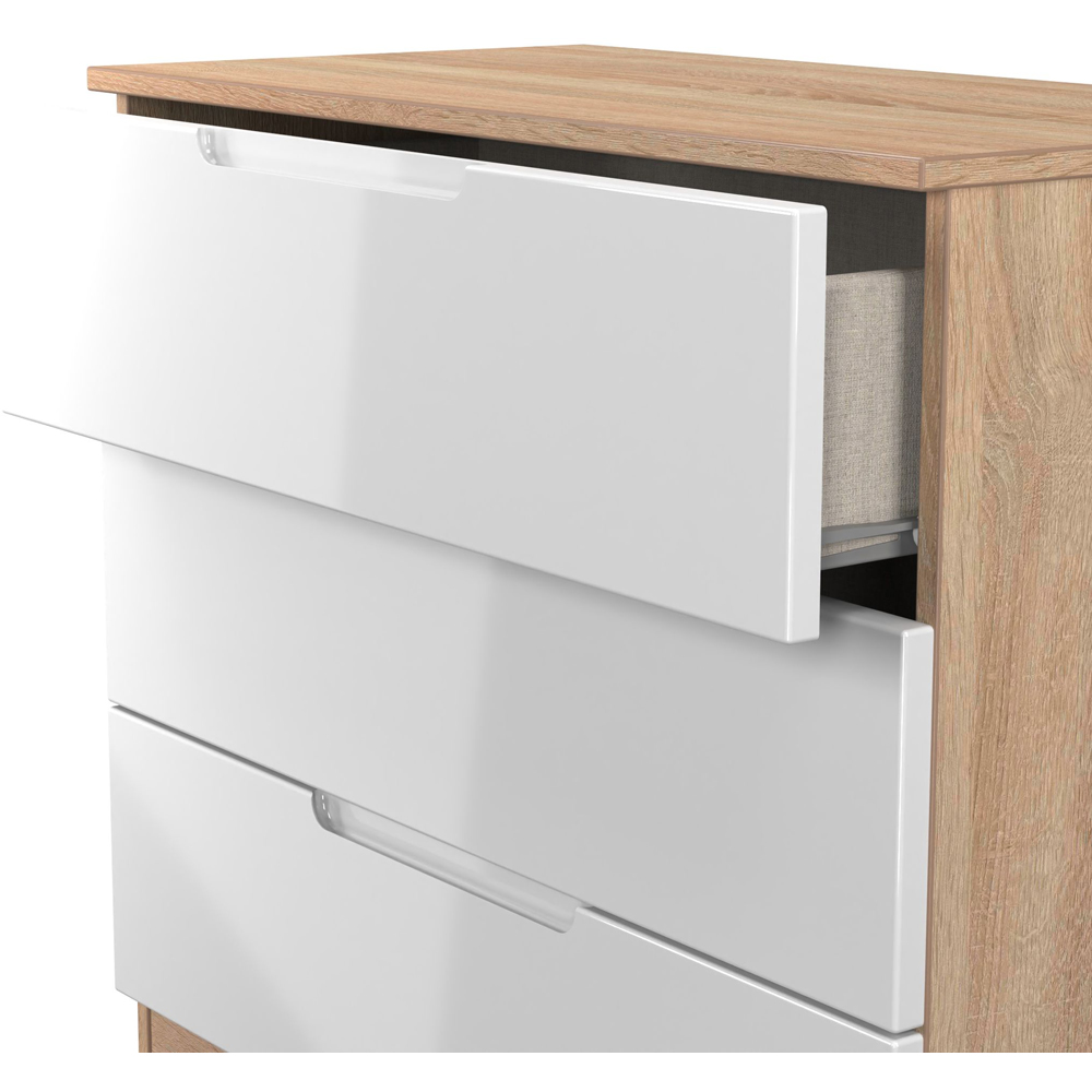 Crowndale Milan 3 Drawer White Gloss and Bardolino Oak Chest of Drawers Ready Assembled Image 5