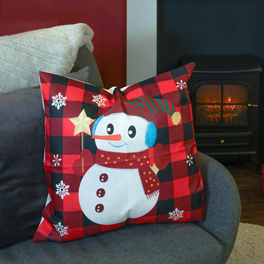 Xmas Haus Festive Black and Red Plaid Snowman Christmas Cushion 45 x 45cm Image 2