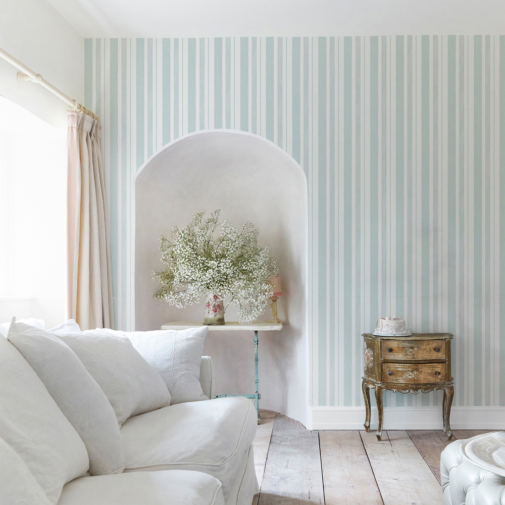 Shabby Chic by Rachel Ashwell® Blue Watercolour Stripe Wallpaper Image 3
