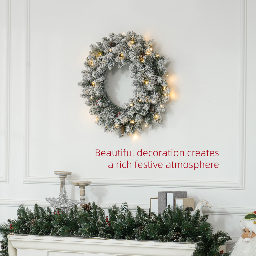 Everglow Green Christmas LED Wreath with Snowy Pine Cones and Red Berries 60cm Image 4