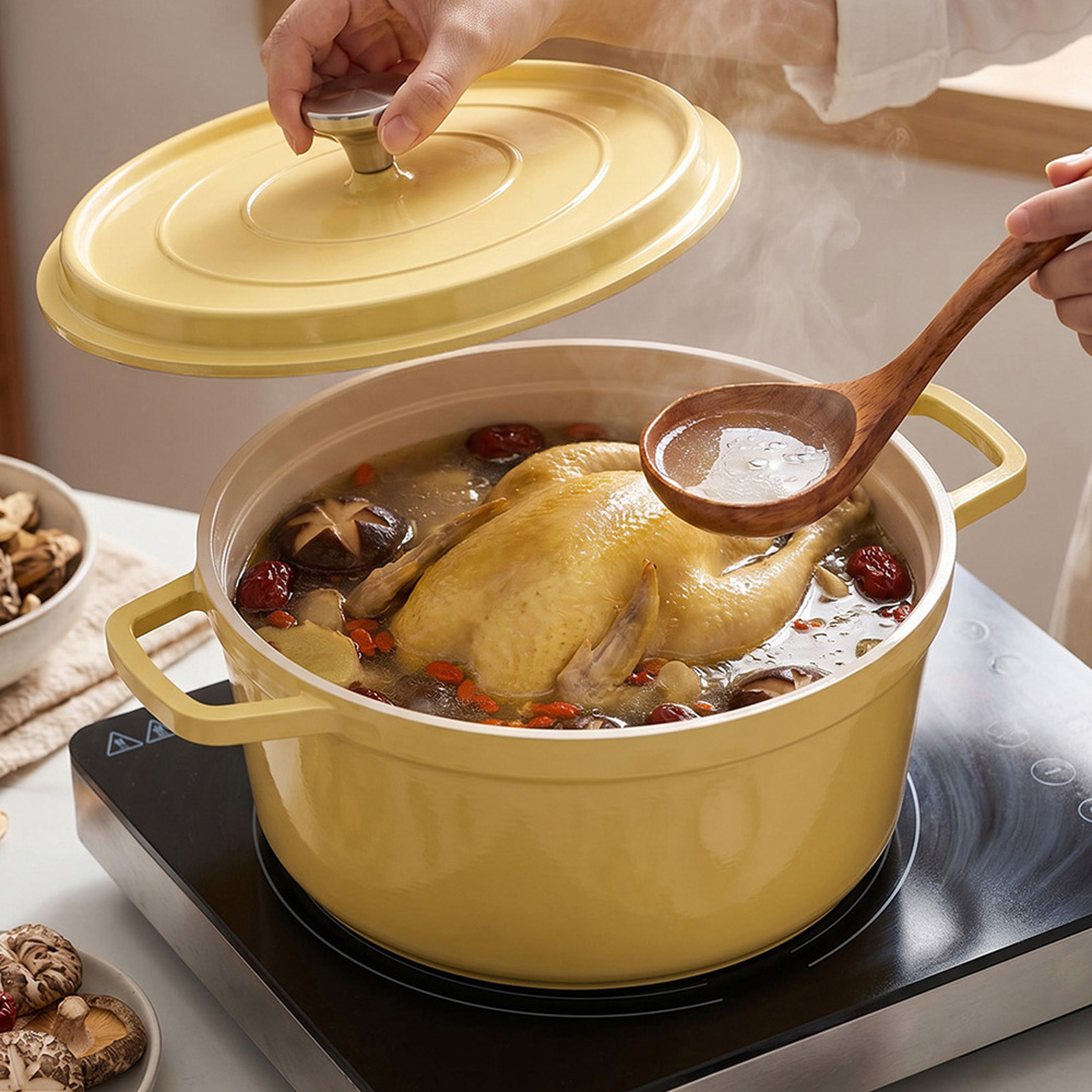 Living and Home 2.75L Yellow Ceramic Dutch Oven Round Cooking Pot with Lid Image 7