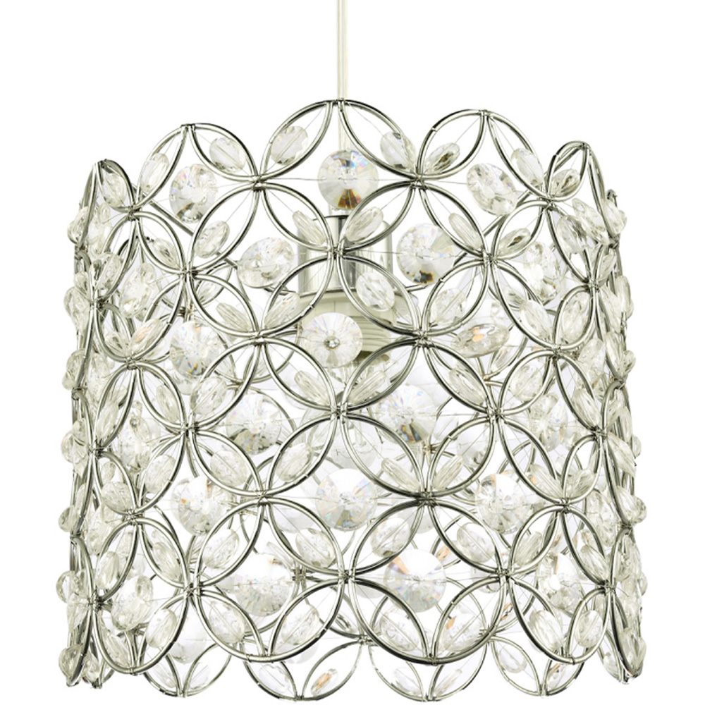 Happy Homewares Chrome Plated Drum Pendant Light Shade with Acrylic Bead Image 1