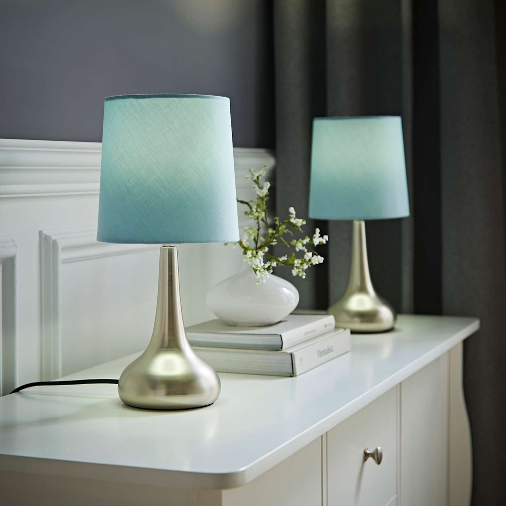 ValueLights Teardrop Grey Shade Brushed Chrome Touch Table Lamp with Bulb 2 Pack Image 6