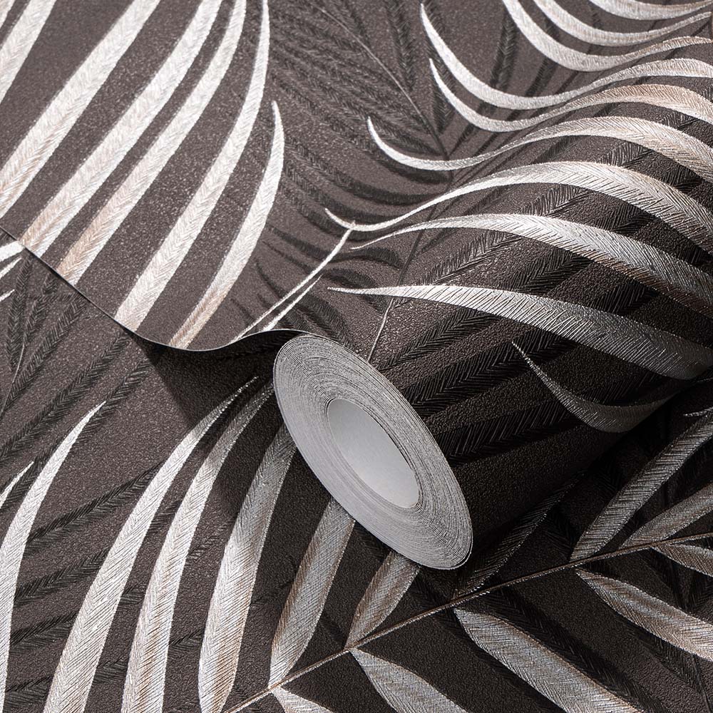 Erismann Modern Palm Leaves Black Vinyl Wallpaper Image 2