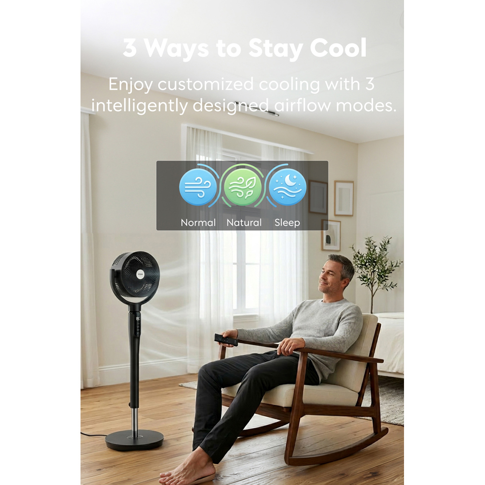Air Pro Black SmartVoice Height Adjustable Quiet Standing Pedestal Fan 10 inch Image 3