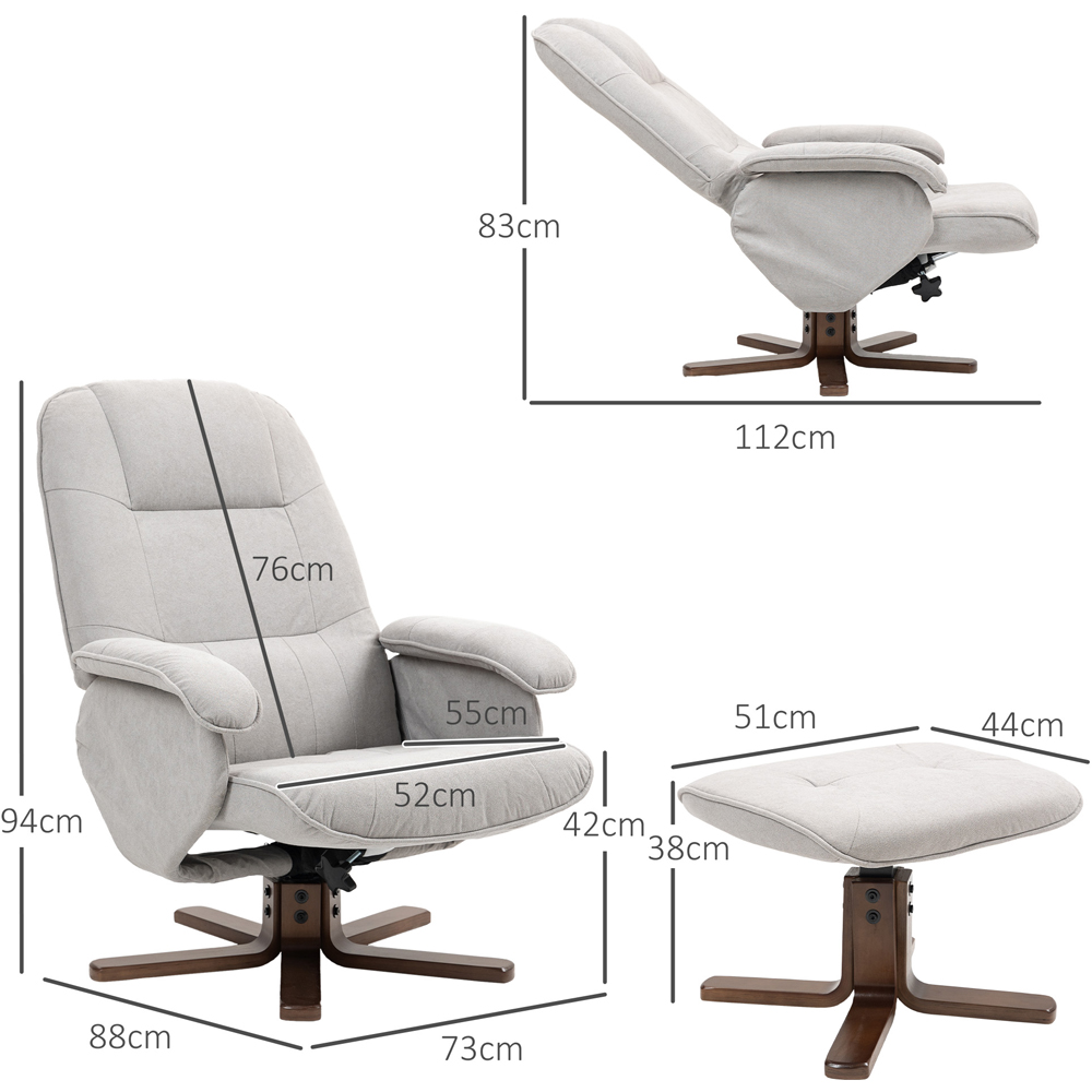 Portland Light Grey Swivel Recliner Chair with Footstool Image 9