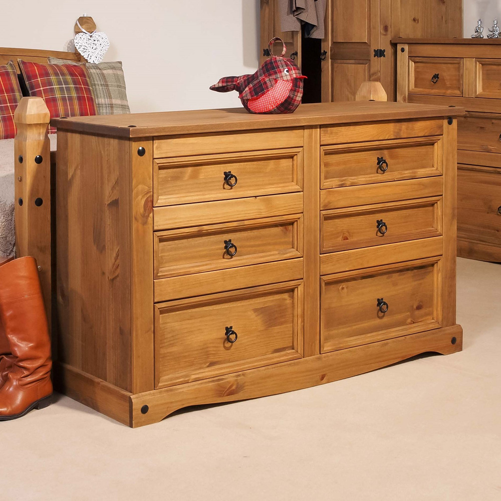 Corona 6 Drawer Antique Wax Wide Chest of Drawers Image 6