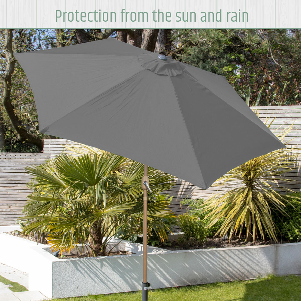 Gardenkraft Grey Crank and Tilt Wooden Parasol 2m Image 8