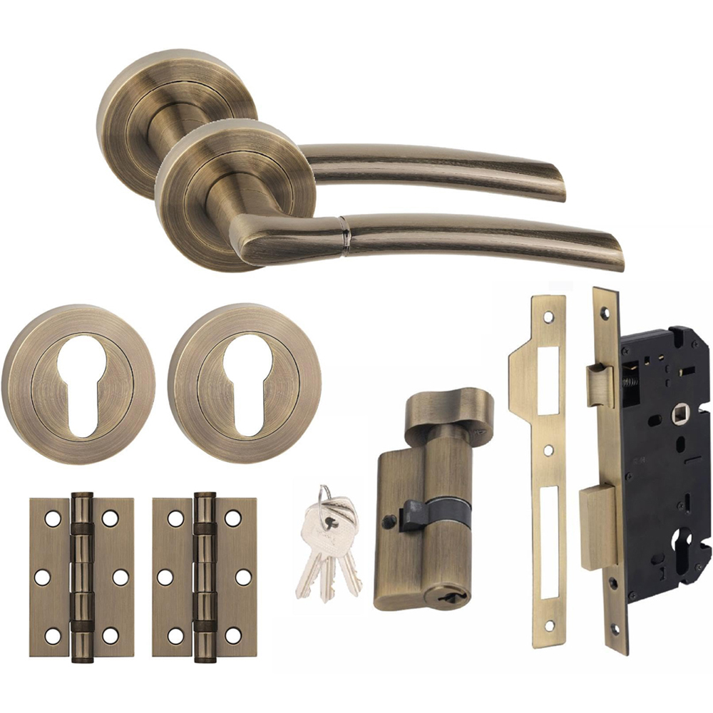 Golden Grace Antique Brass Indiana Euro Door Handles Set Image 1