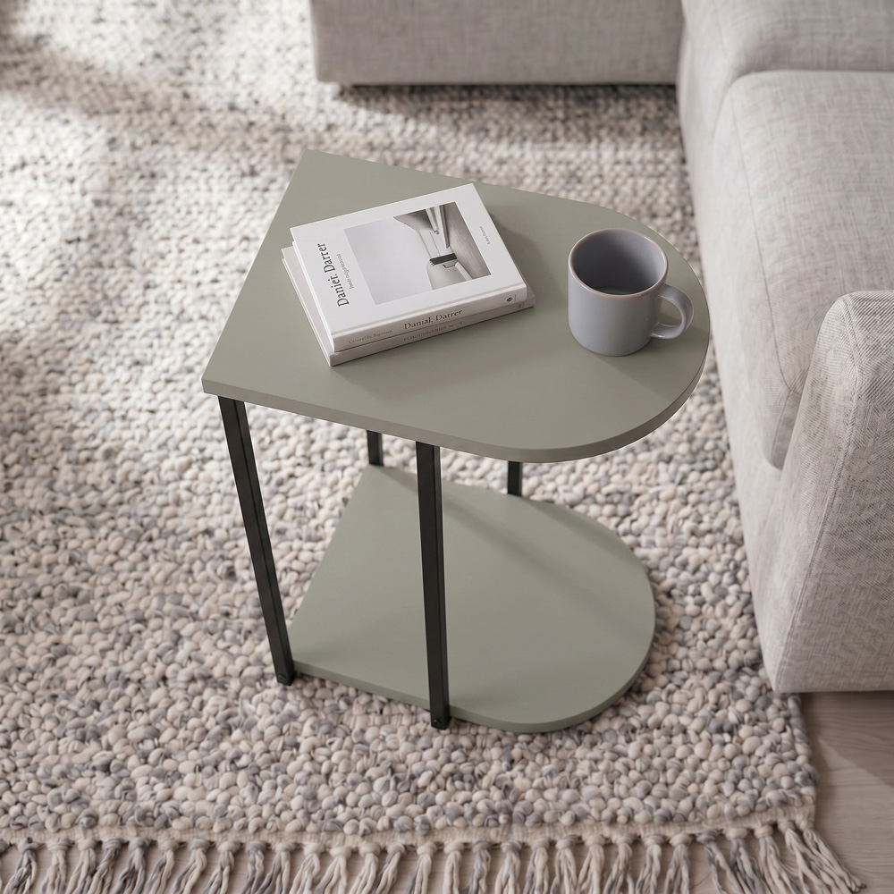 Decortie Roya Ash Green Single Shelf Compact D-Shaped Side Table Image 6