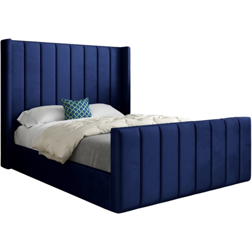 Romano King Size Blue Soft Velvet Upholstered Bed Frame with Straight Winged Headboard Image 2