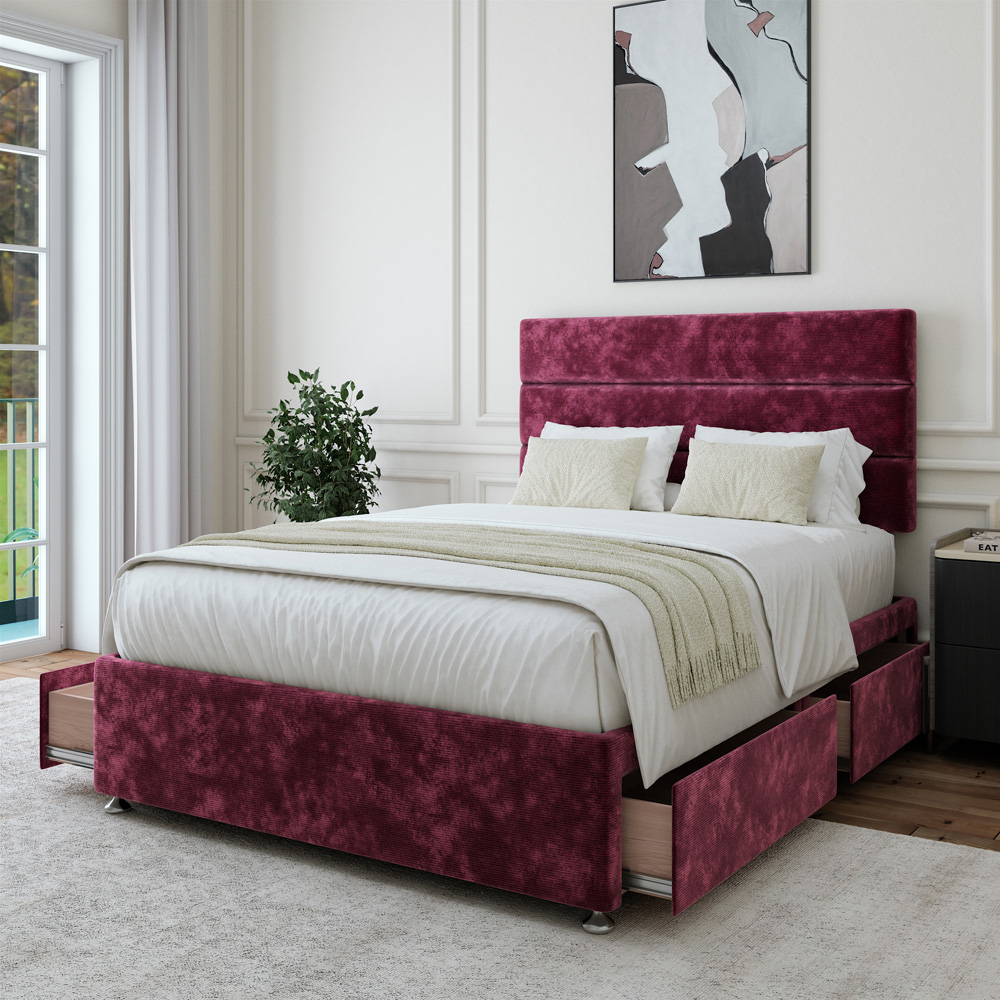 Bedmaster Double Aubergine Chenille 4 Drawer Divan Base with Milan Headboard Image 2