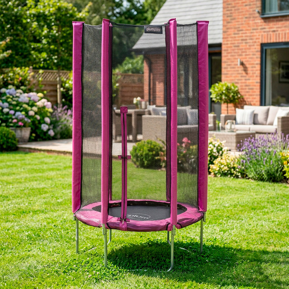 Plum Play Pink 4ft Junior Springsafe Trampoline with Enclosure Image 2