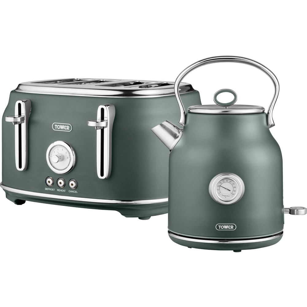 Tower Renaissance EEJB229 Green 4 Slice Toaster and 1.7L Kettle Set Image 1
