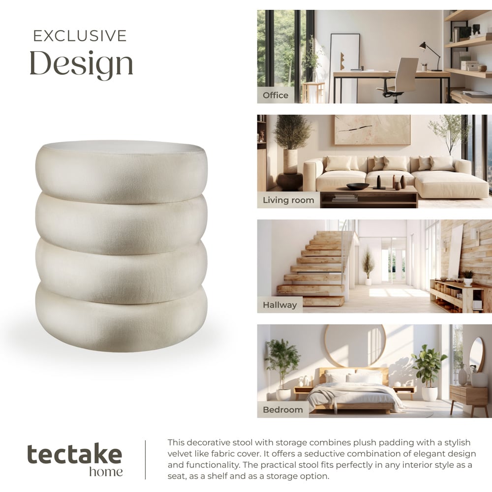 tectake Altu Cream Velvet Look Stool with Storage Image 7