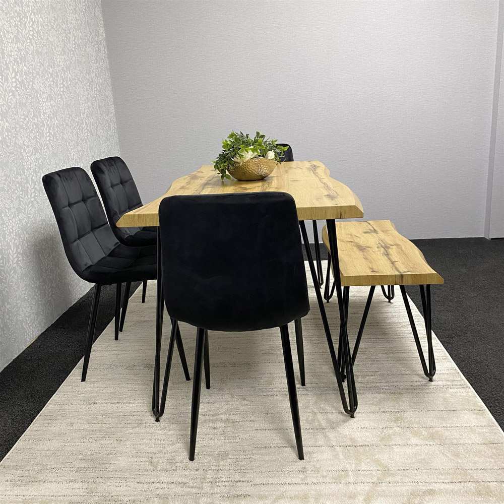Kosy Koala 6 Seater Velvet Wooden Dining Set with Bench Black Image 6