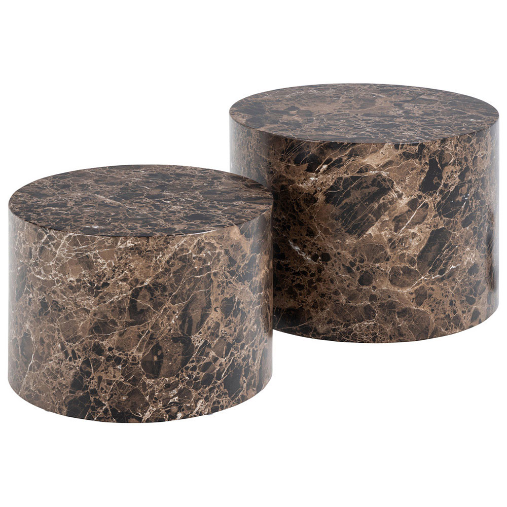 Florence Dice Brown Marble and Delhi Rough Paper Effect Round Coffee Table Set of 2 Image 2