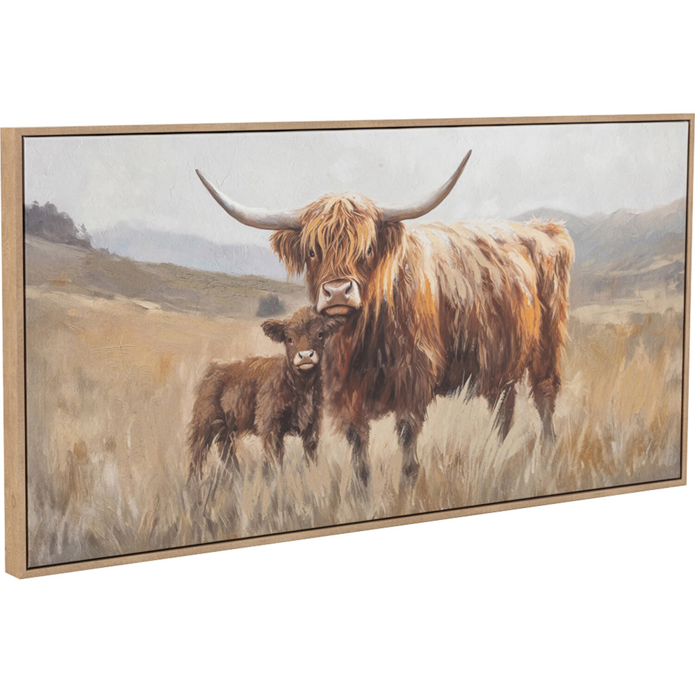 Highland Cow and Baby Hand-Painted Canvas Wall Art Image 3