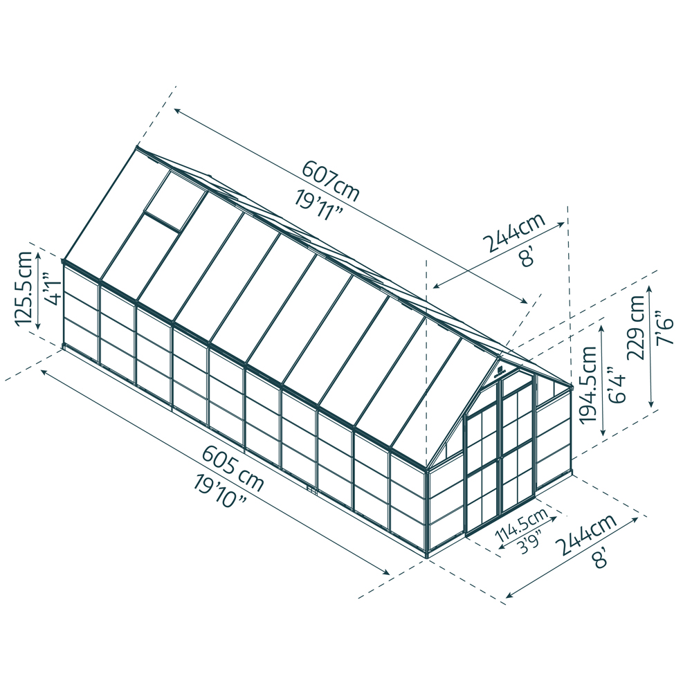 Palram Canopia Balance Silver Aluminium Polycarbonate 8 x 20ft Extended Greenhouse Image 5