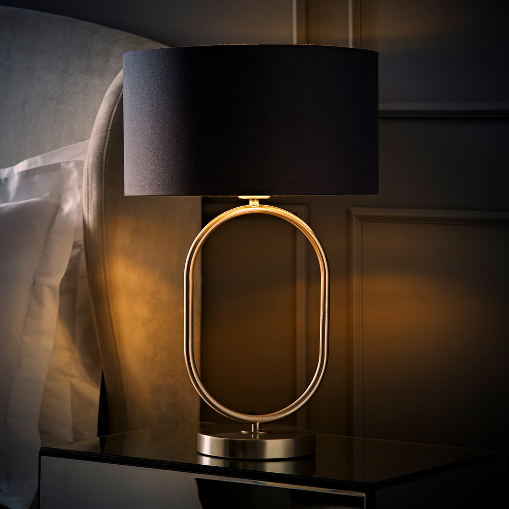 ValueLights Antonia Charcoal with Chrome Drum Shade Brushed Chrome Oval LED Table Lamp Image 6